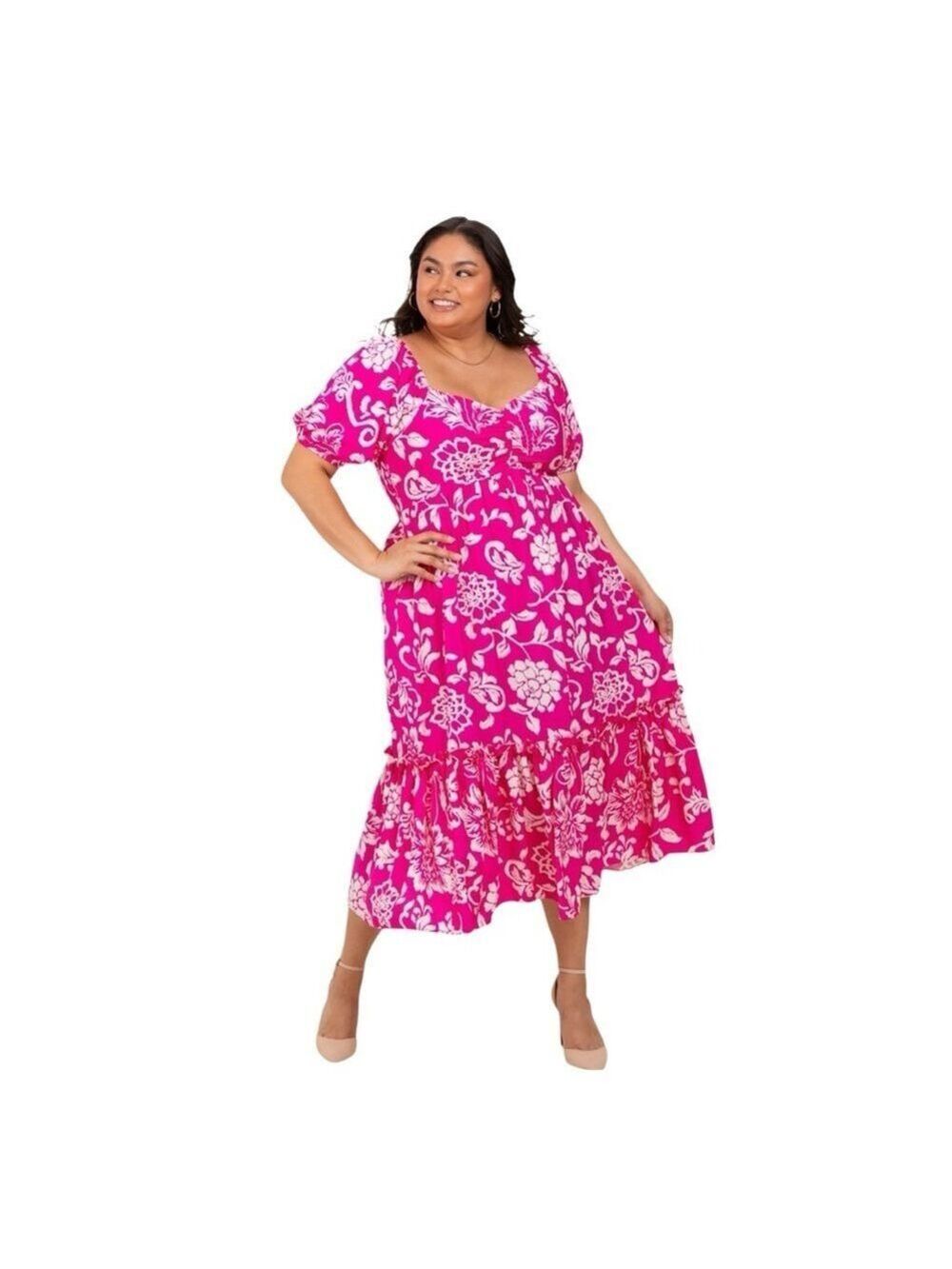 Floral Pink Plus size Midi Dress 1X